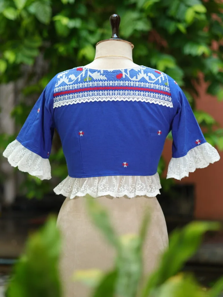 Anupama jamdani – Blouse in Royal Blue, back view | Tilattama