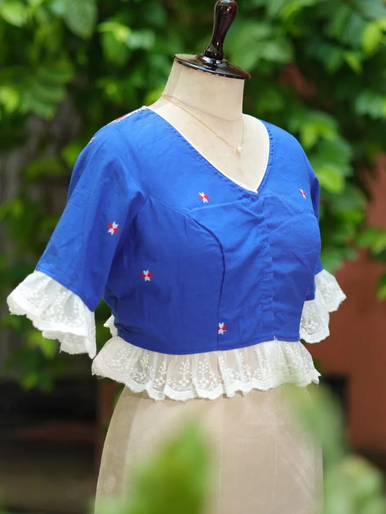 Anupama jamdani – Blouse in Royal Blue, side view | Tilattama