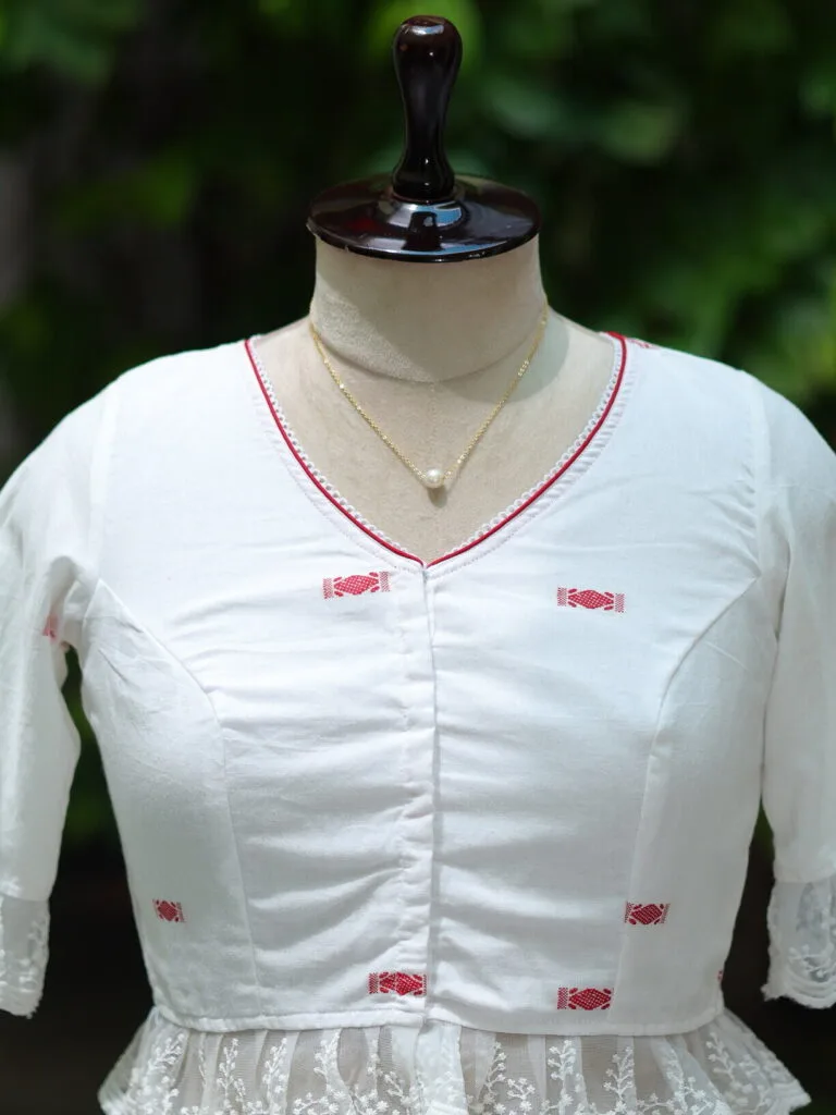 Anupama jamdani – Blouse in white & red | Tilattama