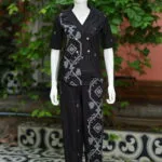 Asymmetrical Jamdani Co-Ord Set – Kurti in Black 38 half sleeve, sleeve | Tilattama