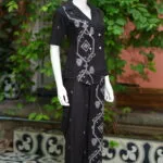 Asymmetrical Jamdani Co-Ord Set – Kurti in Black 38 half sleeve, sleeve | Tilattama
