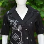 Asymmetrical Jamdani Co-Ord Set – Kurti in Black 44 half sleeve, sleeve | Tilattama