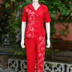 Asymmetrical Jamdani Co-Ord Set – Kurti in Red 38 half sleeve, sleeve | Tilattama