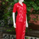Asymmetrical Jamdani Co-Ord Set – Kurti in Red 38 half sleeve, sleeve | Tilattama