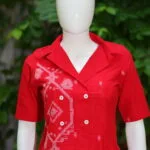 Asymmetrical Jamdani Co-Ord Set – Kurti in Red 38 half sleeve, sleeve | Tilattama