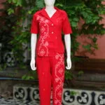 Asymmetrical Jamdani Co-Ord Set – Kurti in Red 44 half sleeve, sleeve | Tilattama