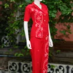 Asymmetrical Jamdani Co-Ord Set – Kurti in Red 44 half sleeve, sleeve | Tilattama