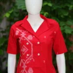 Asymmetrical Jamdani Co-Ord Set – Kurti in Red 44 half sleeve, sleeve | Tilattama