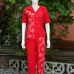Asymmetrical Jamdani Co-Ord Set – Kurti in Red 5XL half sleeve, sleeve | Tilattama