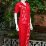 Asymmetrical Jamdani Co-Ord Set – Kurti in Red 5XL half sleeve, sleeve | Tilattama