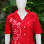 Asymmetrical Jamdani Co-Ord Set – Kurti in Red 5XL half sleeve, sleeve | Tilattama