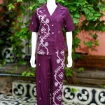 Asymmetrical Jamdani Co-Ord Set – Kurti in Wine 38 half sleeve, sleeve | Tilattama