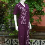 Asymmetrical Jamdani Co-Ord Set – Kurti in Wine 38 half sleeve, sleeve | Tilattama