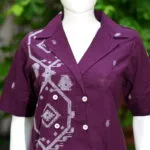 Asymmetrical Jamdani Co-Ord Set – Kurti in Wine 38 half sleeve, sleeve | Tilattama