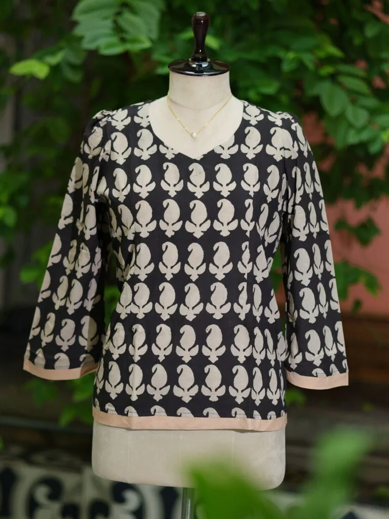 Bagru Bliss – Kurti in Black, front view | Tilattama