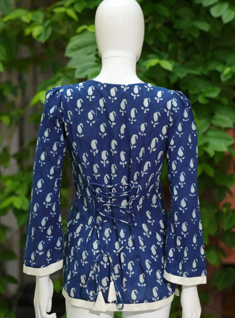 Bagru Bliss – Kurti in Blue, back view | Tilattama