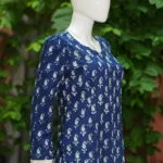 Bagru Bliss – Kurti in Blue, side view | Tilattama