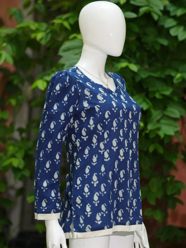 Bagru Bliss – Kurti in Blue, side view | Tilattama