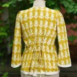 Bagru Bliss – Kurti in Neon Pista, back view | Tilattama
