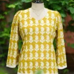 Bagru Bliss – Kurti in Neon Pista, front view | Tilattama