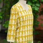 Bagru Bliss – Kurti in Neon Pista, side view | Tilattama