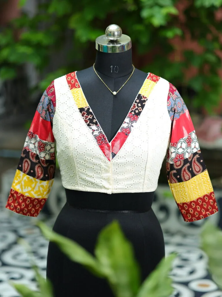 Baisakhi Edit – Blouse in Off white, front view | Tilattama