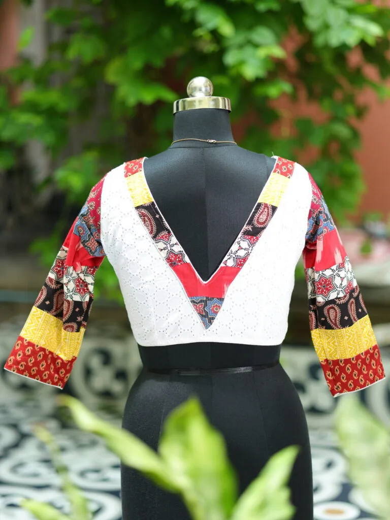 Baisakhi Edit – Blouse in white, back view | Tilattama