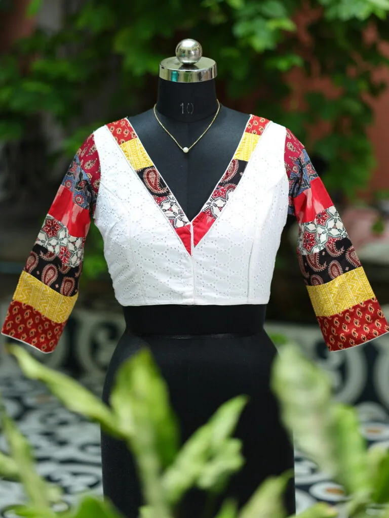 Baisakhi Edit – Blouse in white, front view | Tilattama