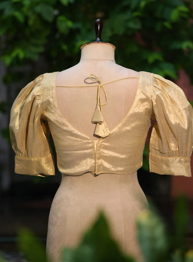 Balloon Puff Raga G/S – Blouse in Golden, back view | Tilattama
