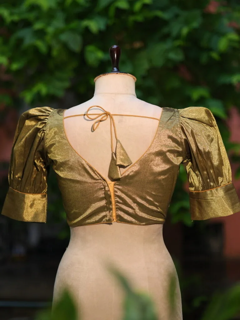 Balloon Puff Raga G/S – Blouse in Metallic Copper, back view | Tilattama