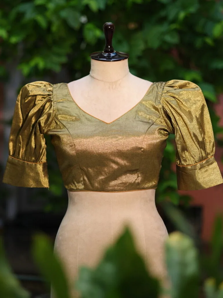 Balloon Puff Raga G/S – Blouse in Metallic Copper, front view | Tilattama