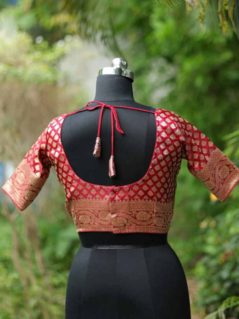 Banarasi Kathan – Blouse in Maroon, back view | Tilattama