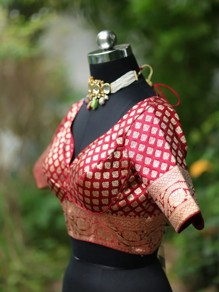 Banarasi Kathan – Blouse in Maroon, side view | Tilattama