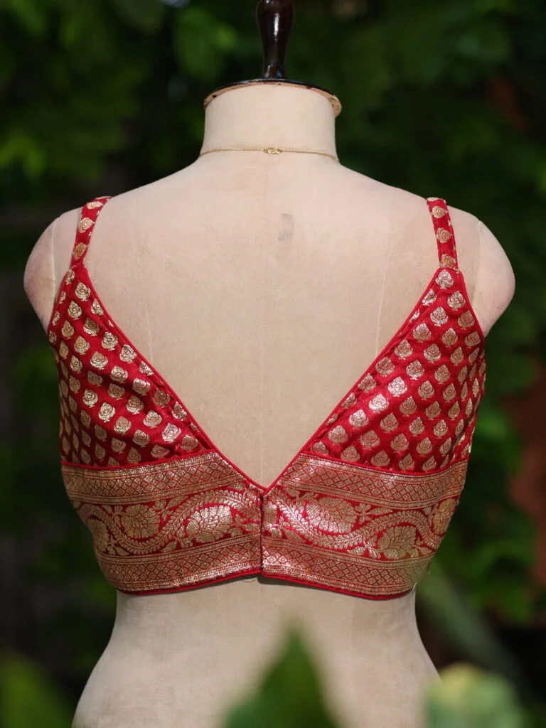Banarasi Noodles – Blouse in Maroon, back view | Tilattama