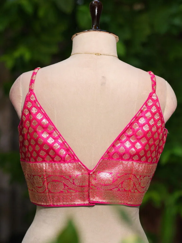 Banarasi Noodles – Blouse in Rani, back view | Tilattama