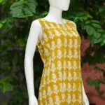 Blooming Bagru One Piece – Kurti in Neon Pista, side view | Tilattama