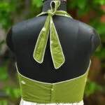 Bow Backless Jamdani Halter – Blouse in Pista, back view | Tilattama