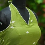 Bow Backless Jamdani Halter – Blouse in Pista, side view | Tilattama