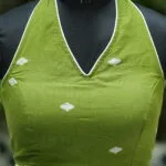 Bow Backless Jamdani Halter – Blouse in Pista | Tilattama
