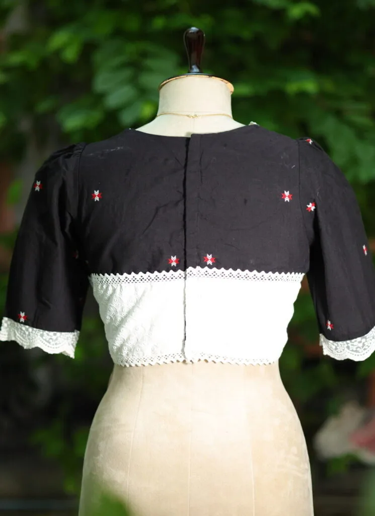 Chandrahar Jamdani Pro – Blouse in Black, back view | Tilattama