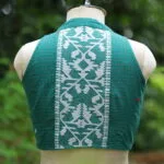 Check Jamdani Celeb Halter – Blouse in Rama green, back view | Tilattama
