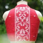 Check Jamdani Celeb Halter – Blouse in Red, back view | Tilattama