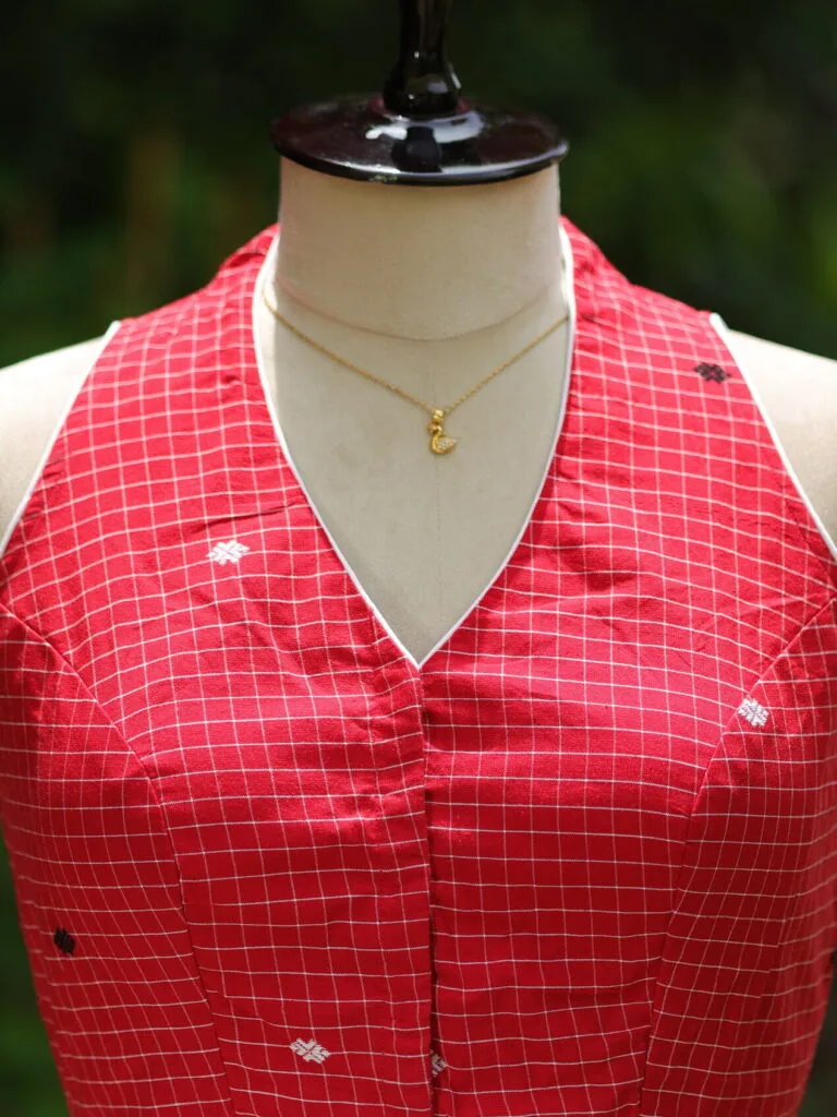 Check Jamdani Celeb Halter – Blouse in Red | Tilattama