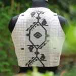 Check Jamdani Celeb Halter – Blouse in white & black, back view | Tilattama