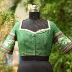 Check Jamdani jewel Neck - green