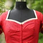 Check Jamdani jewel Neck - red