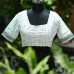 Check Jamdani N/P – Blouse in white, front view | Tilattama