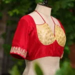 Contrast Katan Halter – Blouse in Red, side view | Tilattama