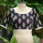 Cotton Block Print G/S – Blouse in Black, front view | Tilattama