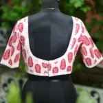 Cotton Block Print G/S – Blouse in white & red, back view | Tilattama